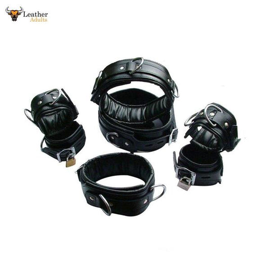 CONJUNTO DE 7 PIEZAS DE SUJECIÓN DE CUERO AUTÉNTICO RESISTENTE ACOLCHADO PARA BONDAGE