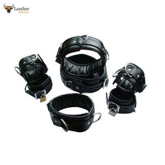 CONJUNTO DE 7 PIEZAS DE SUJECIÓN DE CUERO AUTÉNTICO RESISTENTE ACOLCHADO PARA BONDAGE