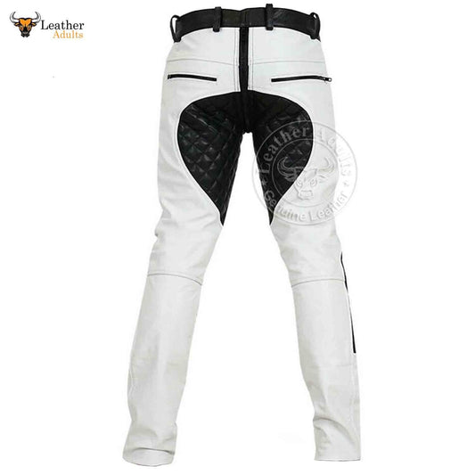 Mens White and Black Cowhide Leather Pants BLUF Saddleback Breeches Pants