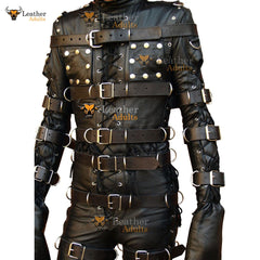 Traje de bondage para hombre, de piel negra, de alta resistencia, restrictivo, tipo catsuit con capucha, para LARP