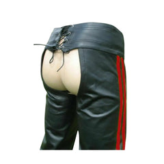 Pantalones de Cuero para Motociclistas para Hombres con Rayas Rojas y Suspensorio