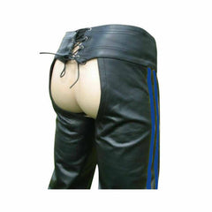 Capas de cuero para motociclistas reales para hombres, capas de cuero a rayas azules para homosexuales con suspensorio