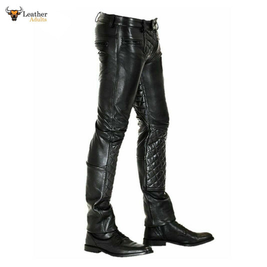 Men's Original Leather Trouser Jeans Breeches Padded Pants BLUF Lederhosen Bikers