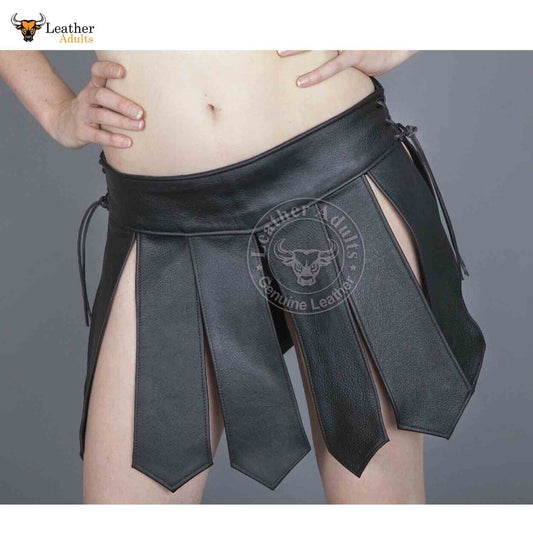 Minifalda sexy de cuero genuino negro para mujer, falda escocesa de gladiador, todas las tallas