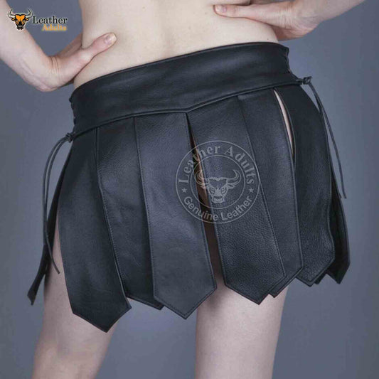 Minifalda sexy de cuero genuino negro para mujer, falda escocesa de gladiador, todas las tallas