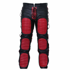 Pantalones Vaqueros De Cuero Genuino De Piel De Vaca Negra Para Hombre De Alta Resistencia Con Contraste Rojo
