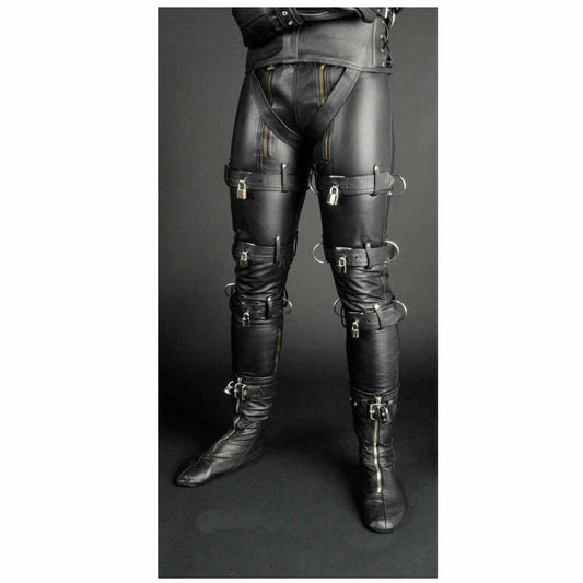 Pantalones ajustados de cuero genuino para hombre, estilo club, bondage