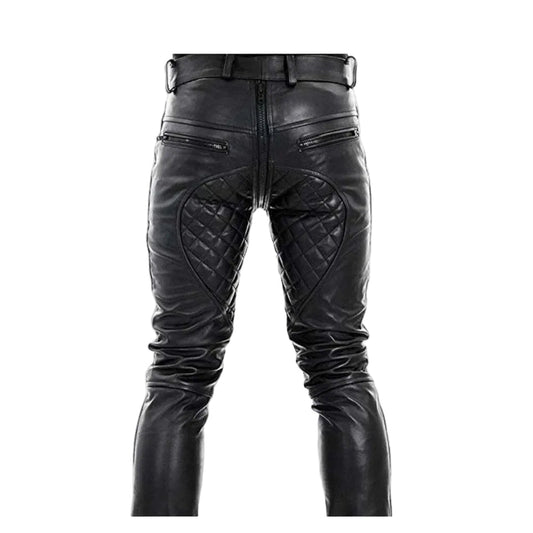 Pantalones de cuero auténtico para hombre, con doble cremallera, estilo vaquero, color azul.