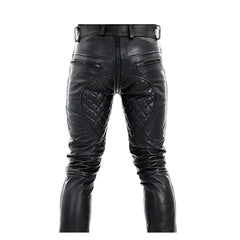 Pantalones de cuero auténtico para hombre, con doble cremallera, estilo vaquero, color azul.