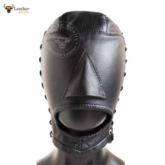 Capucha de bondage de cuero con boca abierta Máscara de bondage de cuero suave negra BDSM
