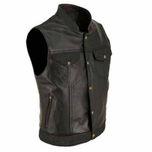 Chaleco de cuero negro estilo motero Tallas variadas Cuero genuino de vaca