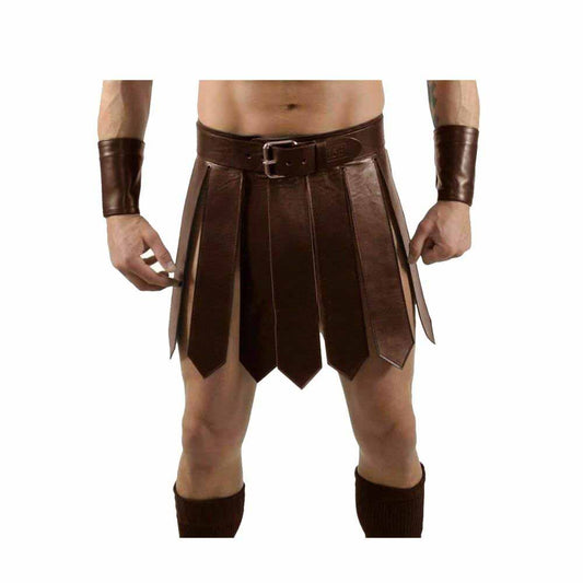 Falda escocesa de cuero auténtico sexy para hombre, falda romana de gladiador, conjunto de falda escocesa, ropa de club gay, LARP