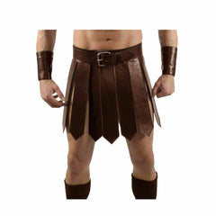 Falda escocesa de cuero auténtico sexy para hombre, falda romana de gladiador, conjunto de falda escocesa, ropa de club gay, LARP