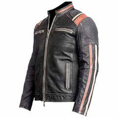 Men's Retro 3 Cafe Racer Biker Vintage Distressed Fashion Moto Leather Jacket