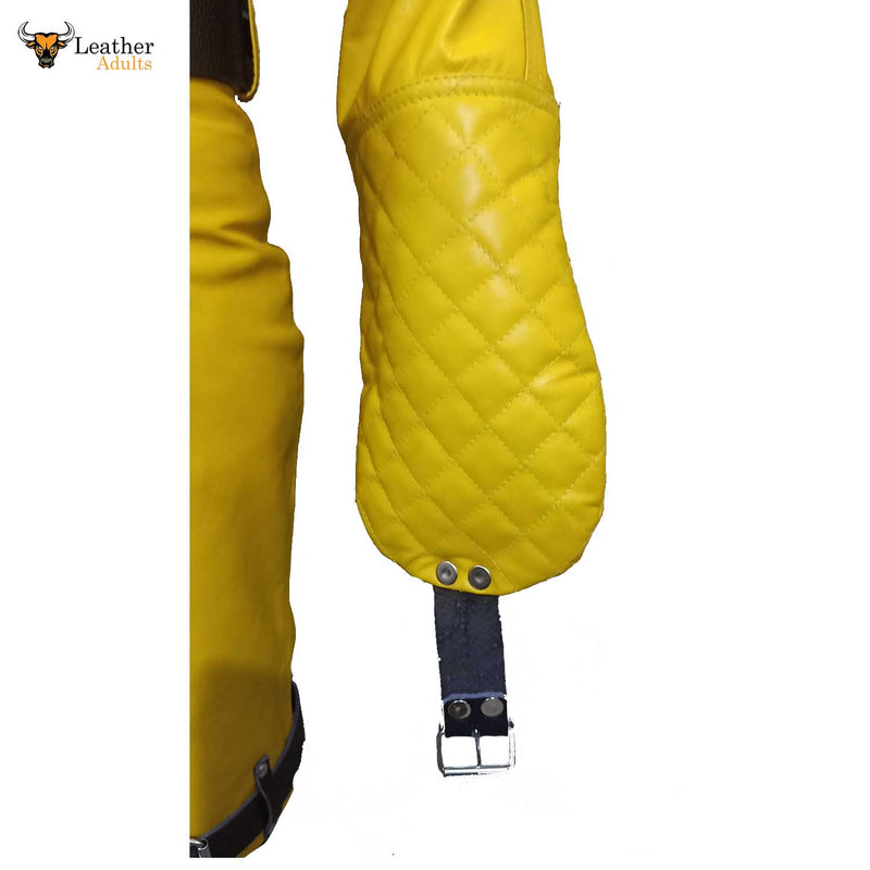 Cow Leather Yellow and Black Contrast Bondage Suspension Suit Latigo Leather Belts Welded D Rings Bespoke