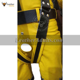 Cow Leather Yellow and Black Contrast Bondage Suspension Suit Latigo Leather Belts Welded D Rings Bespoke