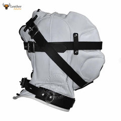 Capucha de privación sensorial de cuero genuino blanco y negro Bondage BDSM Unisex