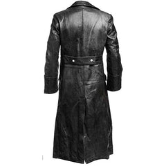 Abrigo largo de invierno de cuero auténtico negro para hombre, uniforme militar clásico de oficial de la Segunda Guerra Mundial alemán