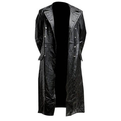 Abrigo largo de invierno de cuero auténtico negro para hombre, uniforme militar clásico de oficial de la Segunda Guerra Mundial alemán