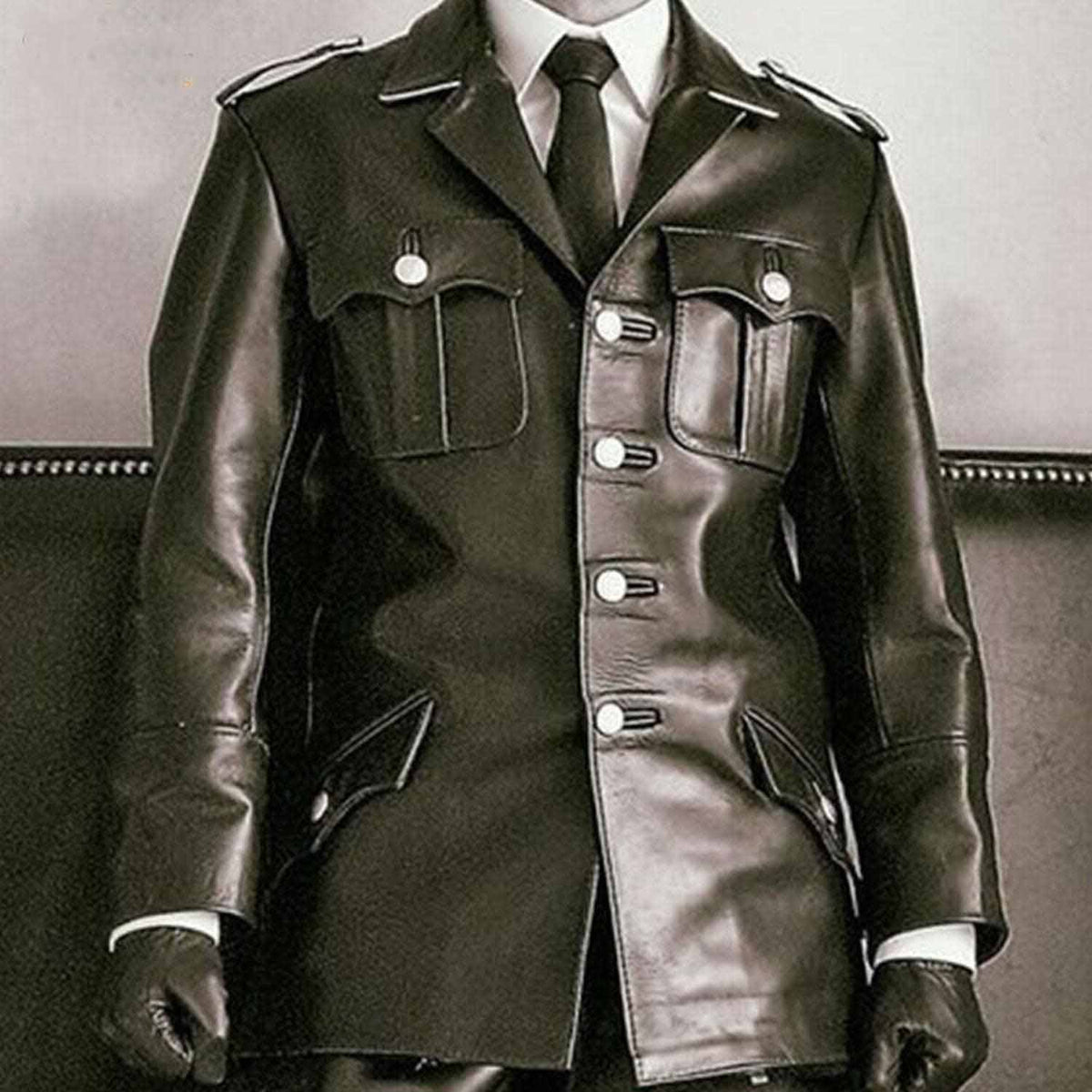 Chaqueta de cuero para uniforme militar de la Segunda Guerra Mundial, para hombre, de piel de vaca auténtica