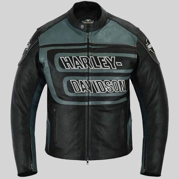 H-D Mens Marker Black & Gray Leather Jacket