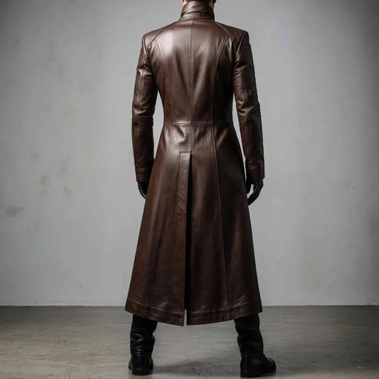 Handmade Men's Dark Fantasy Leather Trench Coat | Gothic Medieval Military Inspired Costume & LARP Warrior Cosplay Duster