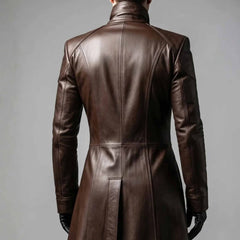 Handmade Men's Dark Fantasy Leather Trench Coat | Gothic Medieval Military Inspired Costume & LARP Warrior Cosplay Duster