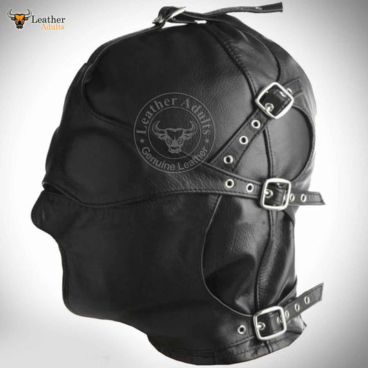 Máscara de cuero negro auténtico hecha a mano para bondage, con piezas bucal y ocular desmontables, máscara BDSM hecha a mano, máscara fetiche, unisex.