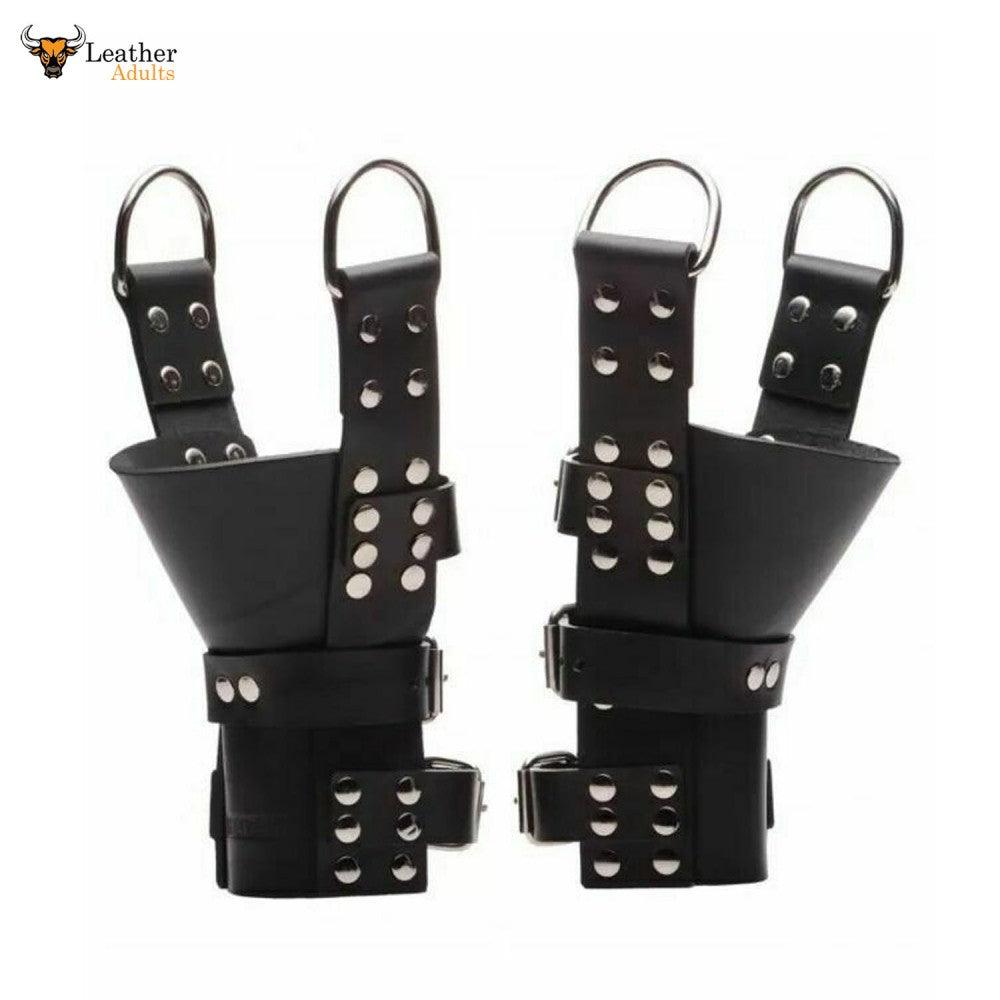 Heavy Duty Pure Chrome Leather ANKLE BOOT Suspension Cuffs Bondage GAY RESTRAINT BDSM