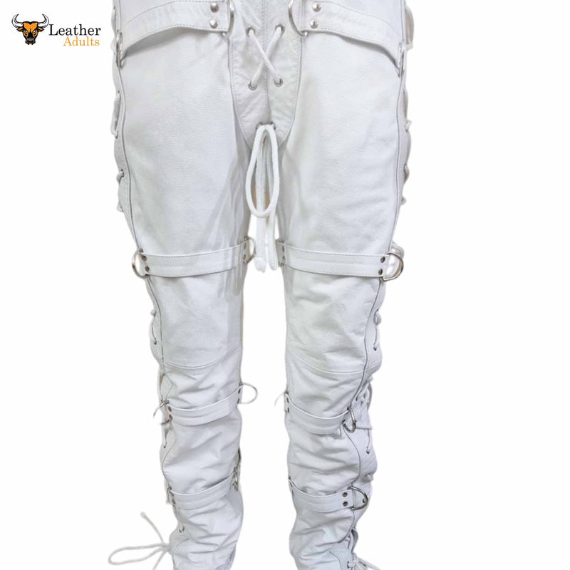 Heavy Duty White Leather Catsuit Bodysuit Restriction Bondage Bodysuit