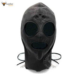 INCOGNITO Antifaz con capucha de cuero negro con cordones Máscara BDSM Unisex