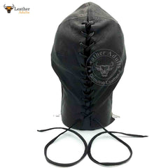 INCOGNITO Antifaz con capucha de cuero negro con cordones Máscara BDSM Unisex