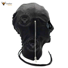 INCOGNITO Antifaz con capucha de cuero negro con cordones Máscara BDSM Unisex