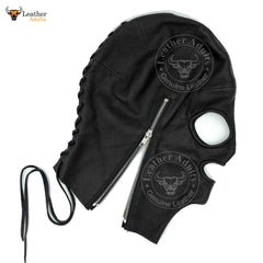 INCOGNITO Antifaz con capucha de cuero negro con cordones Máscara BDSM Unisex