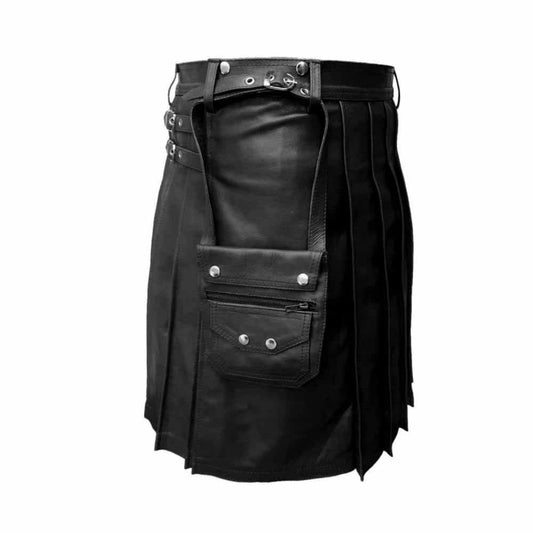Kilt y Sporran plisados de CUERO negro – K7 – NEGRO