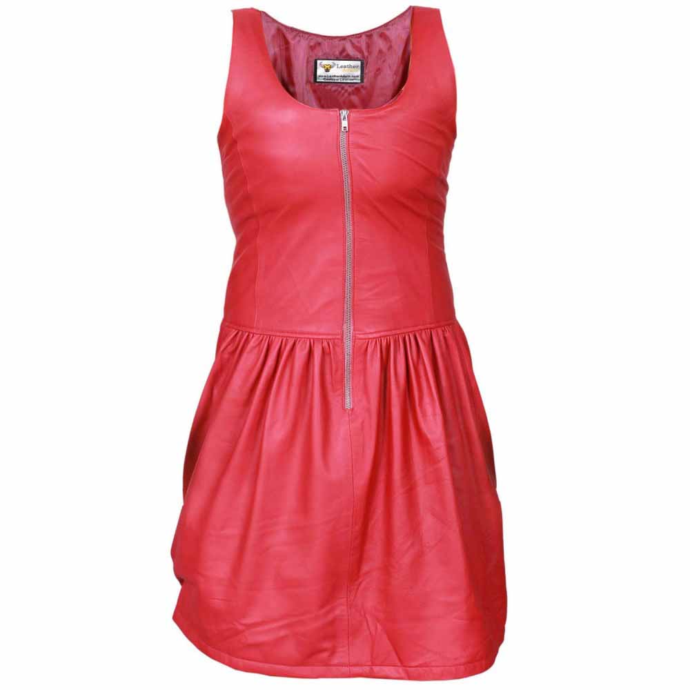 Ladies GENUINE LAMBS LEATHER RED SEXY DRESS