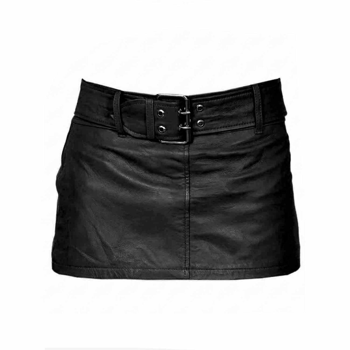 Ladies Sexy Butter Soft Genuine Lambskin Leather Black Mini Skirt Clubwear