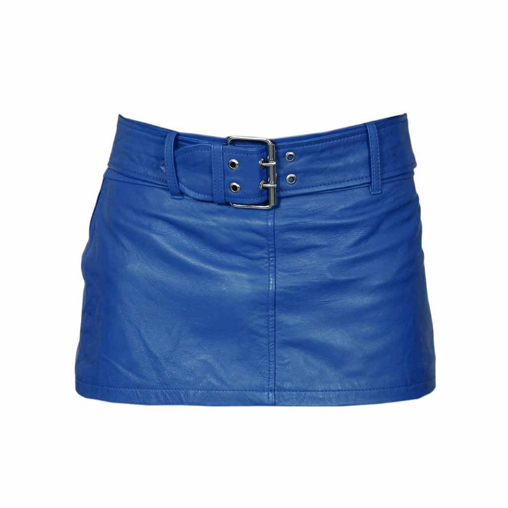 Minifalda Azul de Cuero Genuino de Cordero, Súper Suave y Sexy para Mujer - Ropa de Club