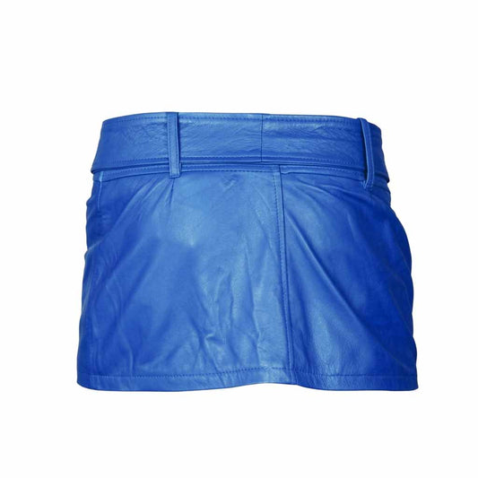 Minifalda Azul de Cuero Genuino de Cordero, Súper Suave y Sexy para Mujer - Ropa de Club