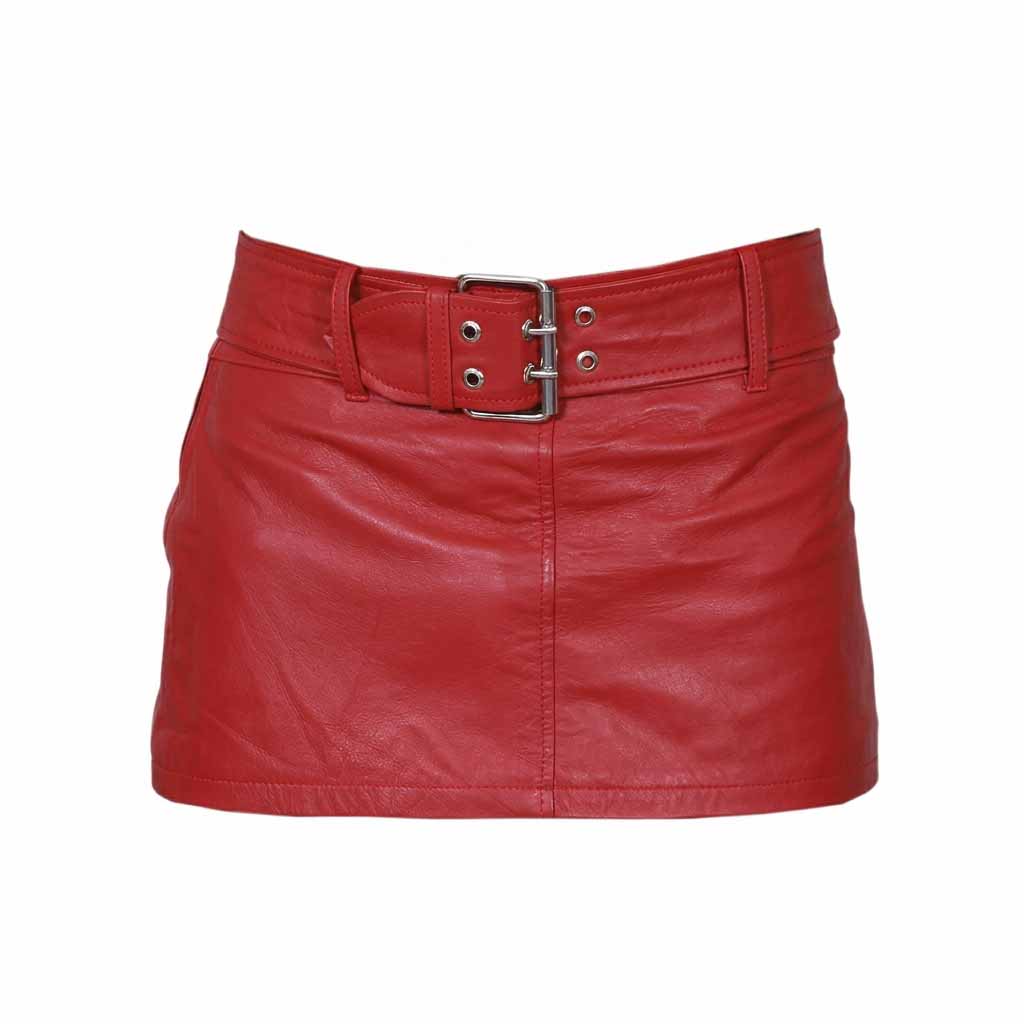 Minifalda sexy de cuero de cordero auténtico extrasuave rojo para mujer Clubwear