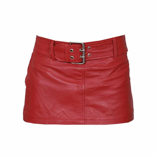 Minifalda sexy de cuero de cordero auténtico extrasuave rojo para mujer Clubwear