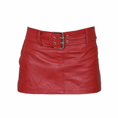 Minifalda sexy de cuero de cordero auténtico extrasuave rojo para mujer Clubwear