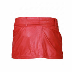 Minifalda sexy de cuero de cordero auténtico extrasuave rojo para mujer Clubwear