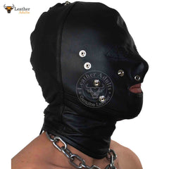 Capucha sensorial desmontable con ojos y boca, cierre de cordones, capucha bondage BDSM, máscara de capucha de cuero suave negro unisex
