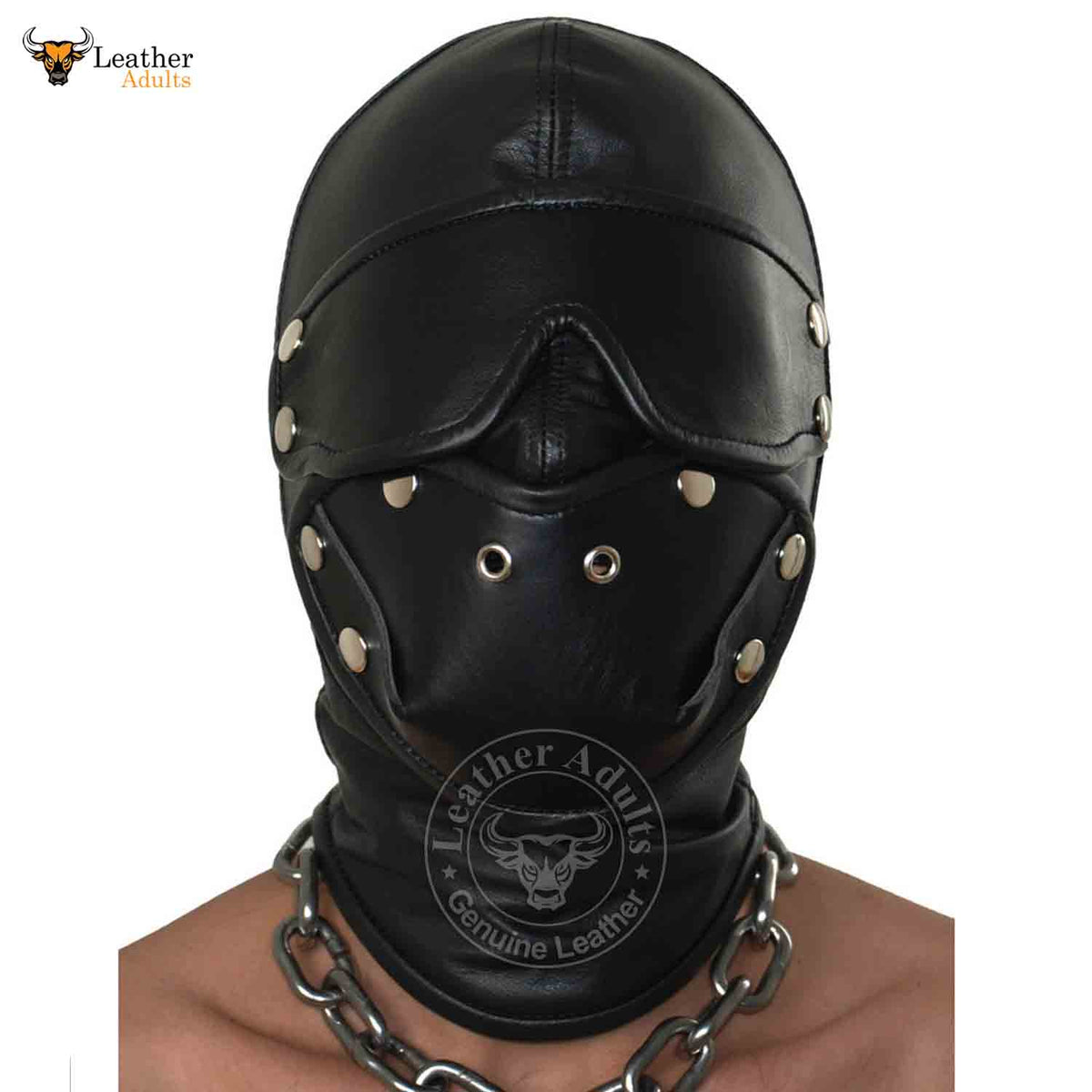 Capucha sensorial desmontable con ojos y boca, cierre de cordones, capucha bondage BDSM, máscara de capucha de cuero suave negro unisex