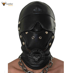 Capucha sensorial desmontable con ojos y boca, cierre de cordones, capucha bondage BDSM, máscara de capucha de cuero suave negro unisex