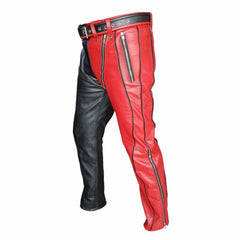 Pantalones de bondage de cuero negro y rojo para hombre, estilo vaquero, alta resistencia, BLUF
