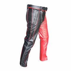 Pantalones de bondage de cuero negro y rojo para hombre, estilo vaquero, alta resistencia, BLUF