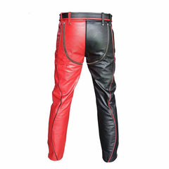 Pantalones de bondage de cuero negro y rojo para hombre, estilo vaquero, alta resistencia, BLUF