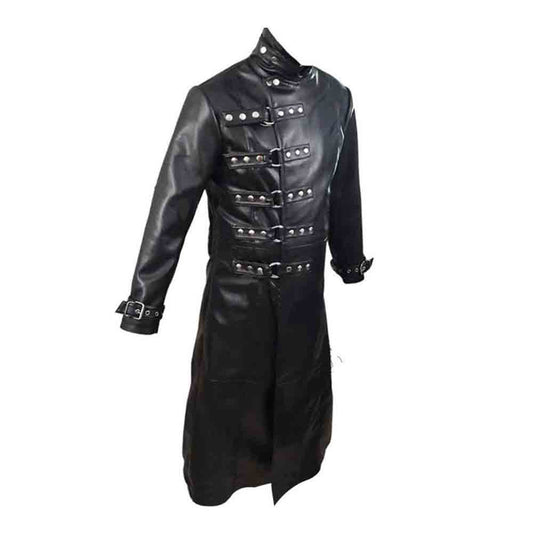 ABRIGO GÓTICO DE HOMBRE CUERO NEGRO AUTÉNTICO STEAMPUNK VAN HELSING ABRIGO T19